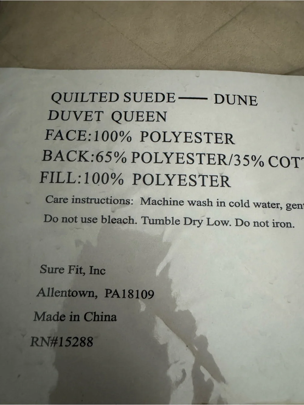 New in Package Beige Quilted  Suede Duvet Cover Queen